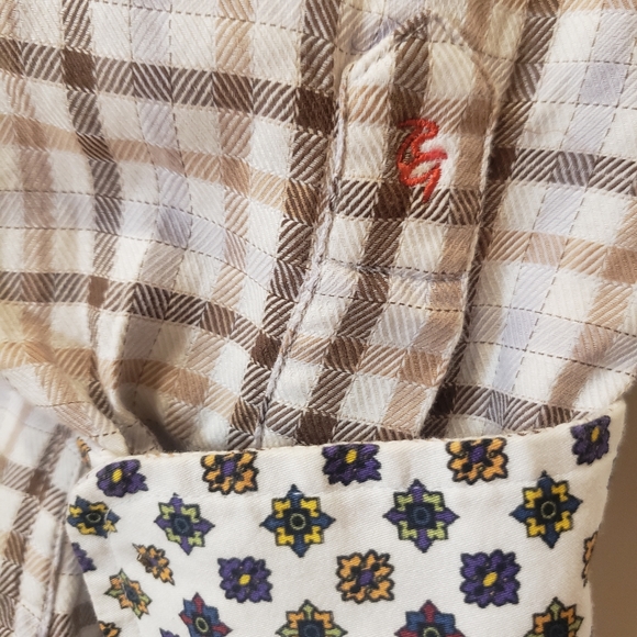 Robert Graham Plaid Shirt Geometric Cuff Sz XL Brown/Cream - Picture 7 of 13